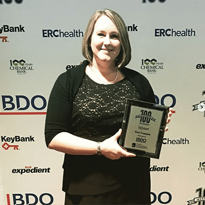 Kiwi's owner, Jen Lombardi, recognized at Weatherhead 100